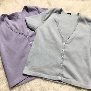 Brandy Melville button down tops bundle of 2 blue purple crop tops summer spring